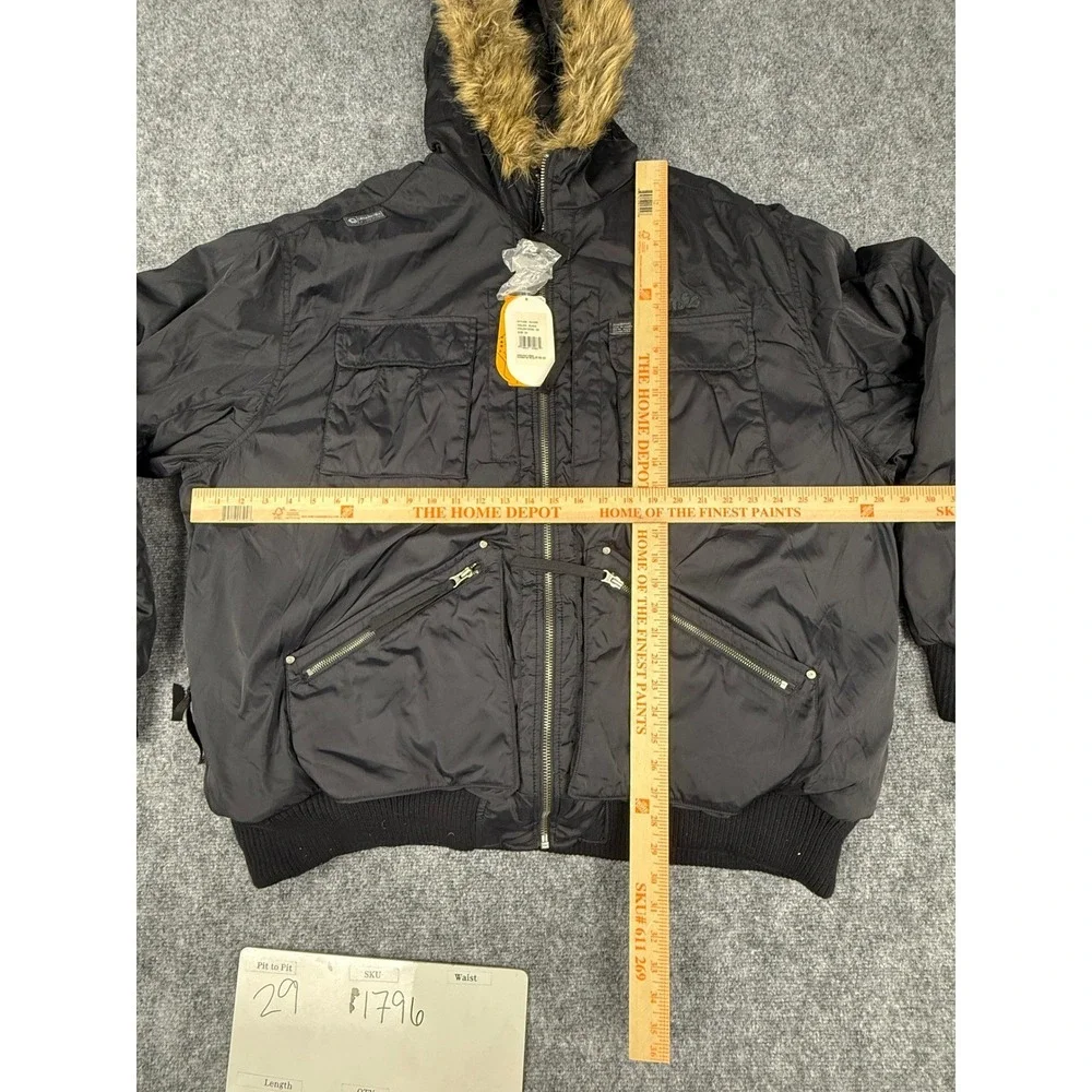 VTG Akademiks Mens Black Quilted Reversible Hooded Winter Puffer Jacket Fur Trim